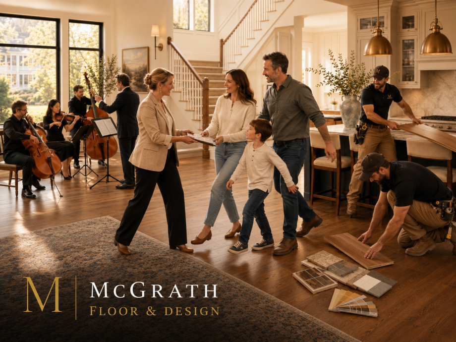 Designers, installers, trades, and homeowners moving in coordinated rhythm through a bright Franklin remodel